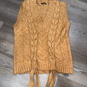 Forever 21 Mustard Cable Knit V-Neck Sweater Vest